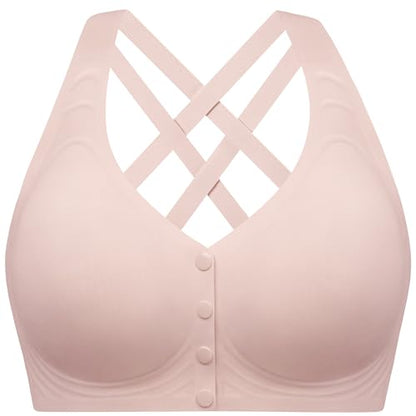 Angelhood Front Closure Racerback Jelly Bras for Women No Underwire - color: Pink, size: XX-Large