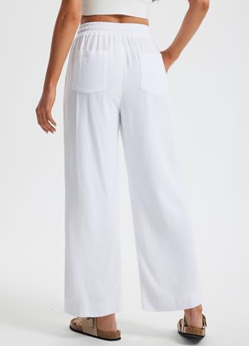 Libin Women's Wide Leg Cotton Linen Pants - color: 02-white, size: X-Large
