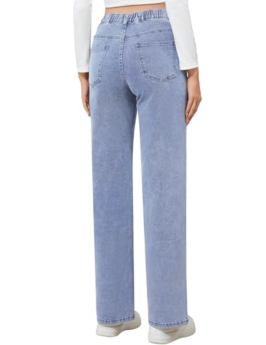 POSHGLAM Maternity Jeans Wide Leg Side Panel for Pregnancy & Postpartum, Comfy Stretch Denim Pants - color: Light Blue, size: Small