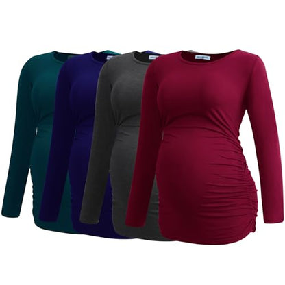 Smallshow Women's 4 Pack Maternity Shirts Long Sleeve - color: Deep Grey-navy-teal-maroon(4 Pack), size: X-Large