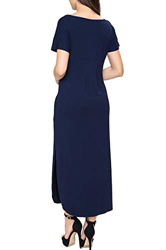Smallshow Women's Maternity Nursing Dresses Split Long Dress for Breastfeeding - color: Dark Blue, size: Medium