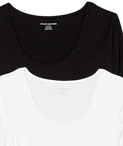 Amazon Essentials Women's Maternity Short-Sleeve Rouched Scoopneck T-Shirt, Pack of 2 - color: Black/White, size: Medium