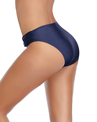 Women Twist Bikini Bottom Full Coverage Ruched Bathing Suit Bottoms - color: Navy Blue, size: XX-Small