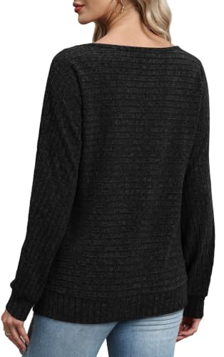 Sampeel Long Sleeve Shirts for Women Crewneck Tunic Tops Oversized Sweaters - color: Black, size: Large