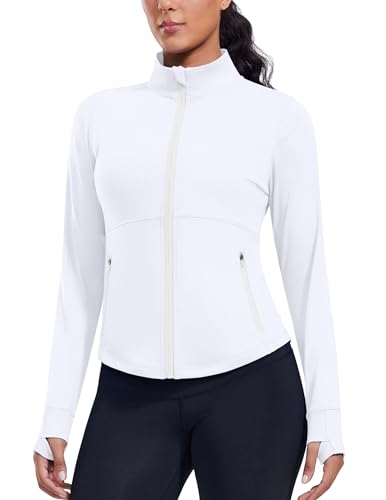 PINSPARK Women's Cropped Workout Jacket Lightweight Full Zip Running Jacket - color: White, size: Large