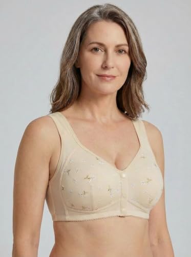 Daisy Bras for Older Women No Underwire Front Closure Comfort Senior Wireless Snap Closing Bra - color: Skin