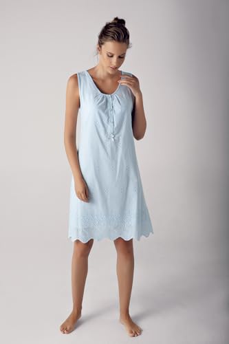 Maternity Nursing Pajama Set Blue Woven Cotton Sleeveless V-Neck Midi Robe and Pants, S - Multiple Options - size: X-Large