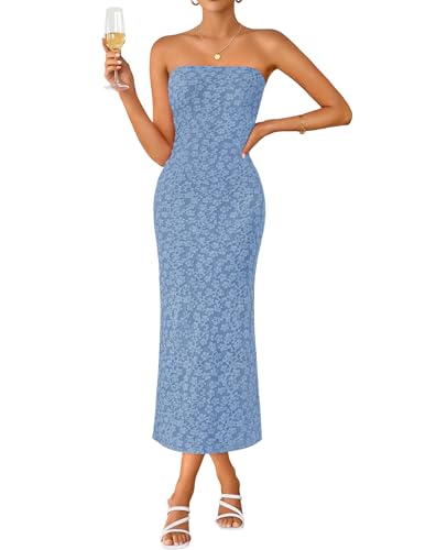 ZESICA Women's Floral Strapless Bodycon Weeding Guest Dress - color: Dustyblue, size: Medium