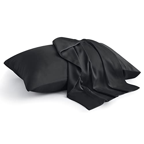 BEDELITE Cooling Pillow Cases Queen 2Pcs, Rayon Made from Bamboo, Black - color: Black, size: 2 Pack Queen（20"X 30"）