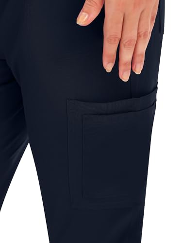 COZYFIT Scrubs for Women - V Neck Top & Cargo Straight Pants 12 Pockets - color: Navy Blue, size: Small