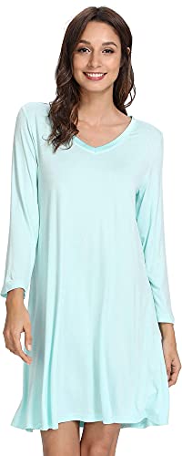 GYS Bamboo Viscose Long Sleeve Nightgowns for Women - color: Aqua Green, size: X-Large