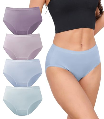 DAVID ARCHY Women's Bamboo Rayon Briefs, High-Waisted Underwear, 4/6 Pack - color: Blue Gray / Sky Blue / Light Purple / Purple Gray, size: X-Large