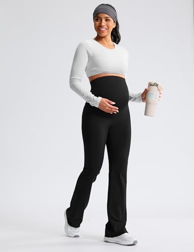 Mama Land Buttery Soft Maternity Flare Leggings - color: Black, size: Medium Petite
