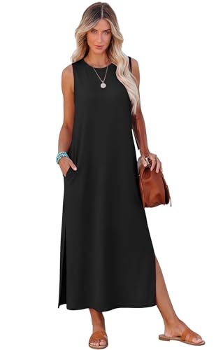 RUMIA Womens Summer Dresses Sleeveless Long Dress with Pockets - color: Black, size: XX-Large