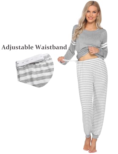 Maternity Pajamas Set Nursing Breastfeeding Postpartum Pregnancy Pjs - color: Light Grey, size: X-Large