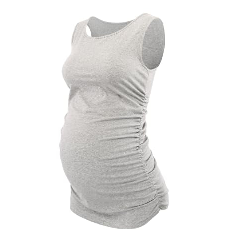 Maternity Side Ruched Cami - Stretchy Pregnancy Tank Top, Breathable Cotton Tummy Control Vest for Women - color: Gray, size: Medium