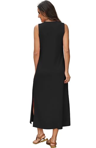 RUMIA Womens Summer Dresses Sleeveless Long Dress with Pockets - color: Black, size: XX-Large