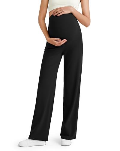 G4Free BareFeel Maternity Yoga Pants Pregnancy Slacks Over the Belly - color: Black, size: Medium