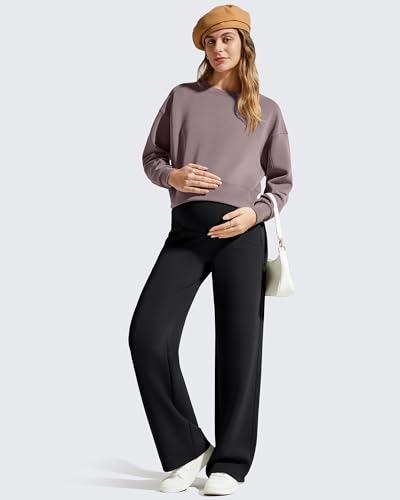G4Free Maternity Pants Pregnancy Wide Leg Sweatpants High Waist Modal Soft - color: Black, size: Small
