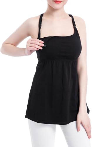 SUIEK Cotton Maternity Nursing Tank Tops with Shelf Bra Breastfeeding Camis - color: Black+black+black 3pack, size: Medium