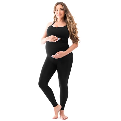 SINOPHANT Maternity Leggings with Pockets Over Belly Yoga Pants - color: Black, size: XX-Large