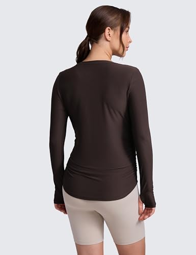 CRZ YOGA Maternity Side Ruched Tops - color: Hot Fudge Brown, size: Small