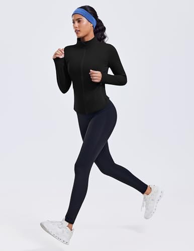 PINSPARK Women's Cropped Workout Jacket Lightweight Full Zip Running Jacket - color: Black, size: Medium