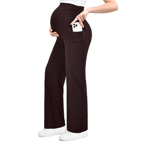 Ipletix Maternity Work Wide Leg Lounge Pants - color: Brown, size: XX-Large