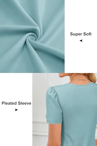 OUGES Womens 2026 Maternity Tops Shirts Pleated Short Sleeve Crew Neck Tunic Summer Casual Pregnancy Clothes - color: Grey Blue, size: Medium
