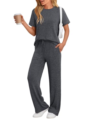 LILLUSORY Womens Lounge Sets 2 Piece Matching Travel Outfits - color: Blackgrey, size: Medium