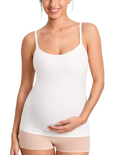 MOMANDA Nursing Tank Tops for Breastfeeding - color: Iceland White, size: Large