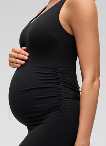 CRZ YOGA Maternity V Neck Mini Dress - color: Black, size: X-Large