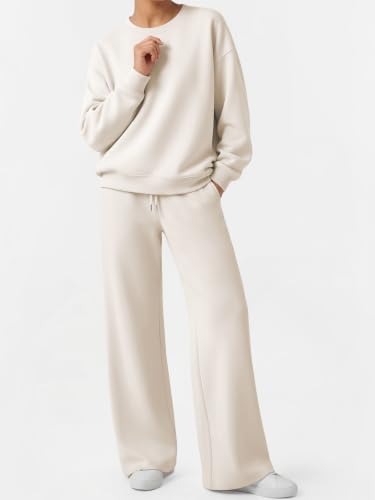 EFAN Womens Sweat Sets 2 Piece Sweatsuits Modal Blend Matching Loungewear - color: Beige, size: Large