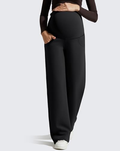 G4Free Maternity Pants Pregnancy Wide Leg Sweatpants High Waist Modal Soft - color: Black, size: Small