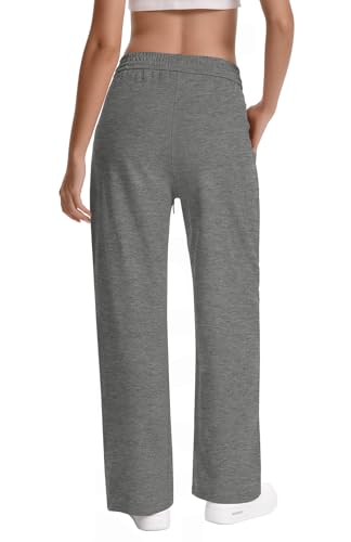 Women Baggy Straight Leg Sweatpants Drawstring Workout Pants 28'' Inseam - color: Deep Grey, size: Small