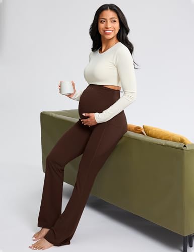 Mama Land Buttery Soft Maternity Flare Leggings - color: Toasted Brown, size: X-Large