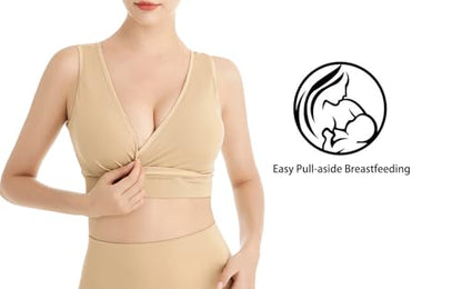 Lemef Nursing Sleep Bras Wirefree Maternity Breastfeeding Bras 3 Pack - color: 1*beige (No Padding), size: Small