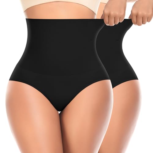 Werena Tummy Control Shapewear for Women High Waisted Body Shaper Panties Slimming Girdle Shaping Briefs - color: #2 Black+black, size: Large