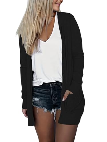 DB MOON Women Lightweight Cardigan Long Sleeve Sweater Open Front Outfits - color: Black 01, size: Medium