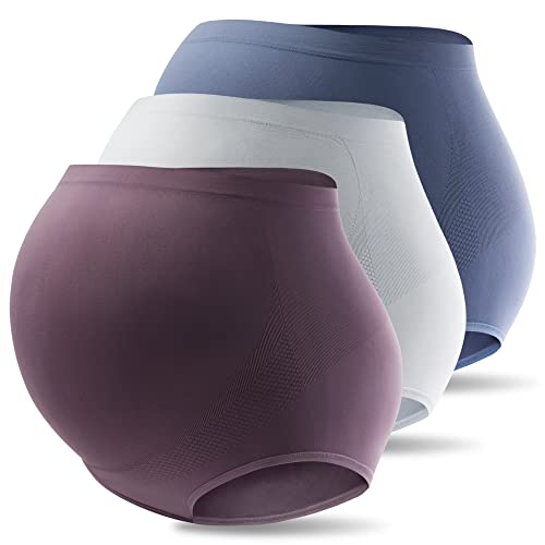 Mama Plus Women’s Maternity Underwear Over Bump High Waist Seamless Briefs Soft Stretch Pregnancy Panties Multi-Pack - color: Multi, size: Medium
