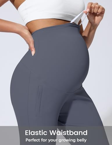 Mama Land Maternity Joggers Over Belly Pants with Zipper Pockets - color: Dusty Blue, size: X-Large