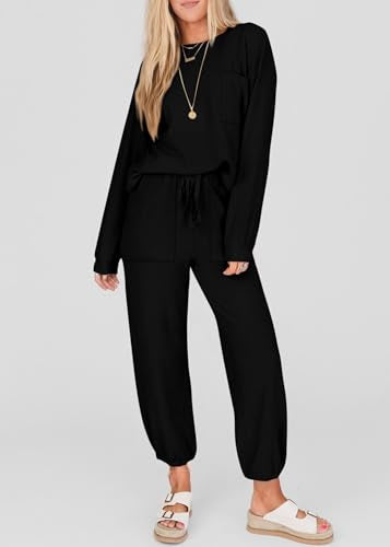 KIRUNDO Lounge Sets for Women 2026 Fall Comfy Postpartum Going Home Outfits - color: Black, size: Small