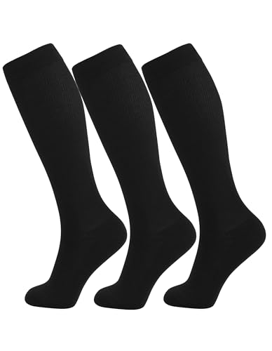 +MD 3 Pairs Bamboo Viscose Compression Socks for Women Men 15-20mmHg Knee High Support Stockings for Pregnancy Nurse Travel - color: Black, size: Medium