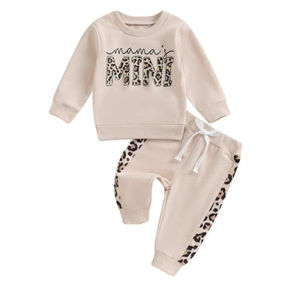 Kupretty Baby Girl Clothes Mama's Mini Sweatshirt Pants Set - color: Khaki, size: 2-3T