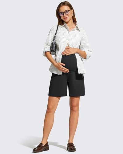 G4Free ShiftReady Maternity Shorts with Pockets Over The Belly Pregnancy Summer Casual Daily Clothes - color: Black, size: Medium