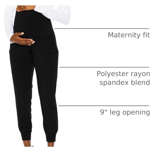 Med Couture Touch Maternity Jogger Scrub Pants for Women with 4 Pockets - color: Black, size: Medium Petite