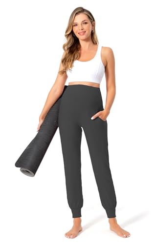 Foucome Women's Maternity Pants Comfy Stretchy Joggers Sweatpants - color: 2pack Black/Dark Grey, size: Small