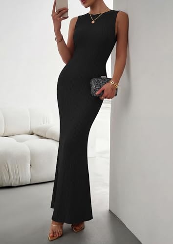PRETTYGARDEN Women's Knit Bodycon Maxi Going Out Dresses - color: Black, size: Medium