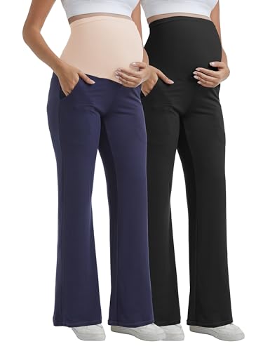Women's Maternity Pants Wide Leg Trousers - color: 2 Pack Black/Navy, size: Small