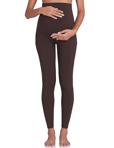 POSHDIVAH Maternity Workout Leggings Pregnancy Yoga Pants Pockets - color: 2pcs Black Dark Brown, size: XX-Large